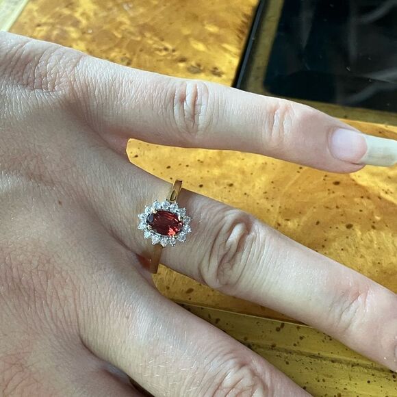 Natural Red Garnet Sterling Silver Halo Ring Discounted Size 8 - Picture 4 of 11